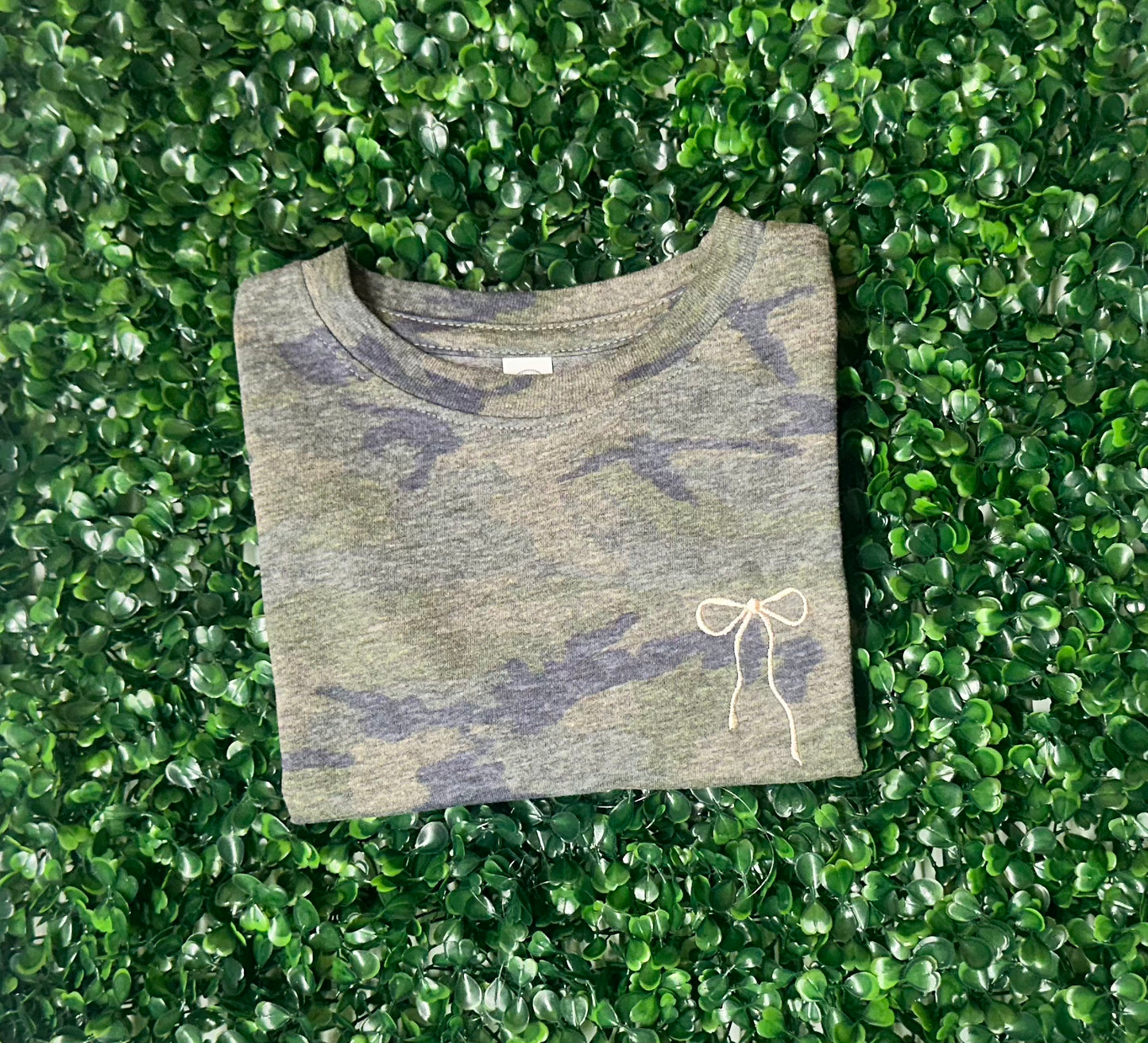 Camo Embroidered Bow Girls Tee