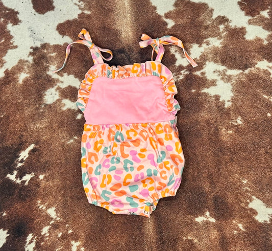 Girls Pink Cheetah Romper