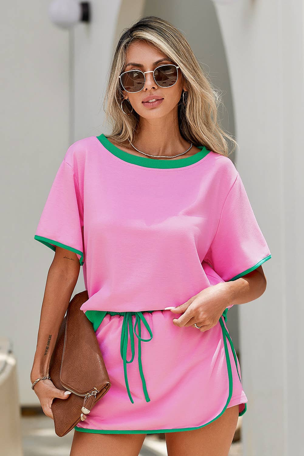 Drop Shoulder T Shirt and Skirt 2Pcs Set