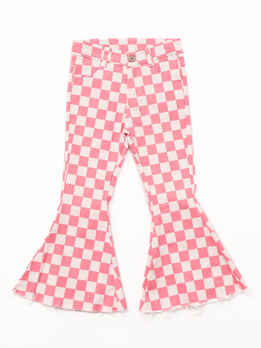 Baby Girls Pink Checked Flare Jeans
