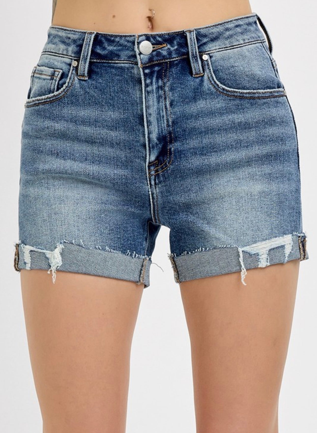 Risen Cuffed Medium Wash Shorts