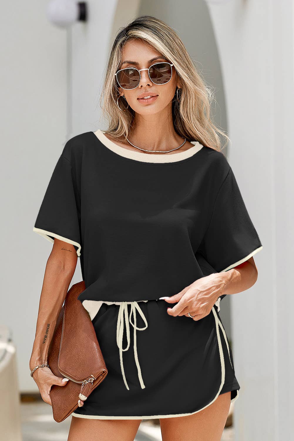Drop Shoulder T Shirt and Skirt 2Pcs Set