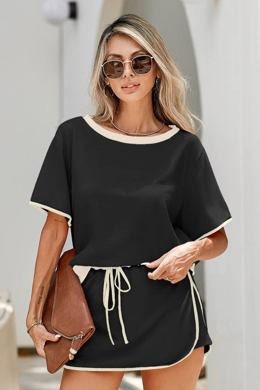 Drop Shoulder T Shirt and Skirt 2Pcs Set