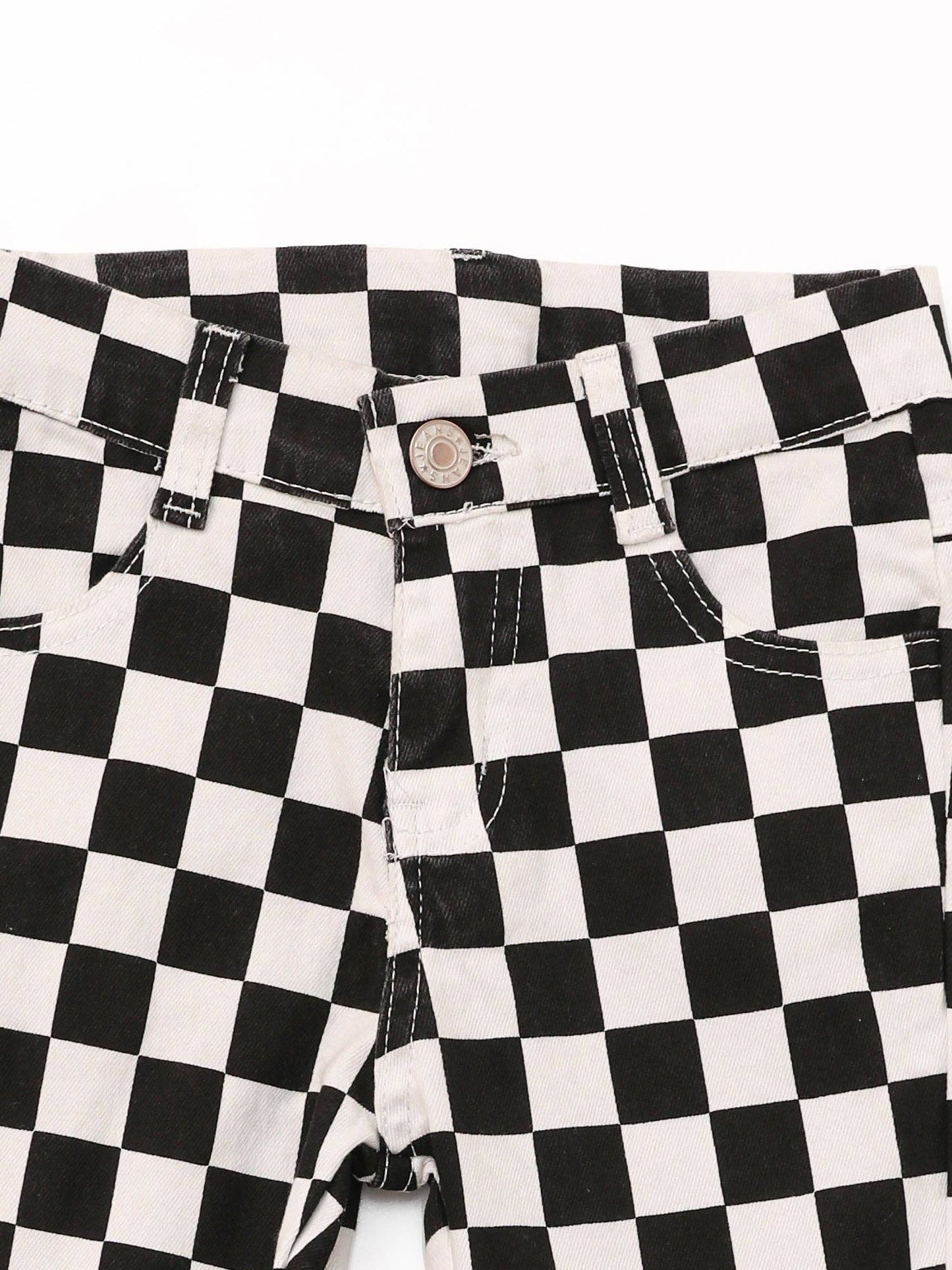 Girls Black Checked Flare Jeans