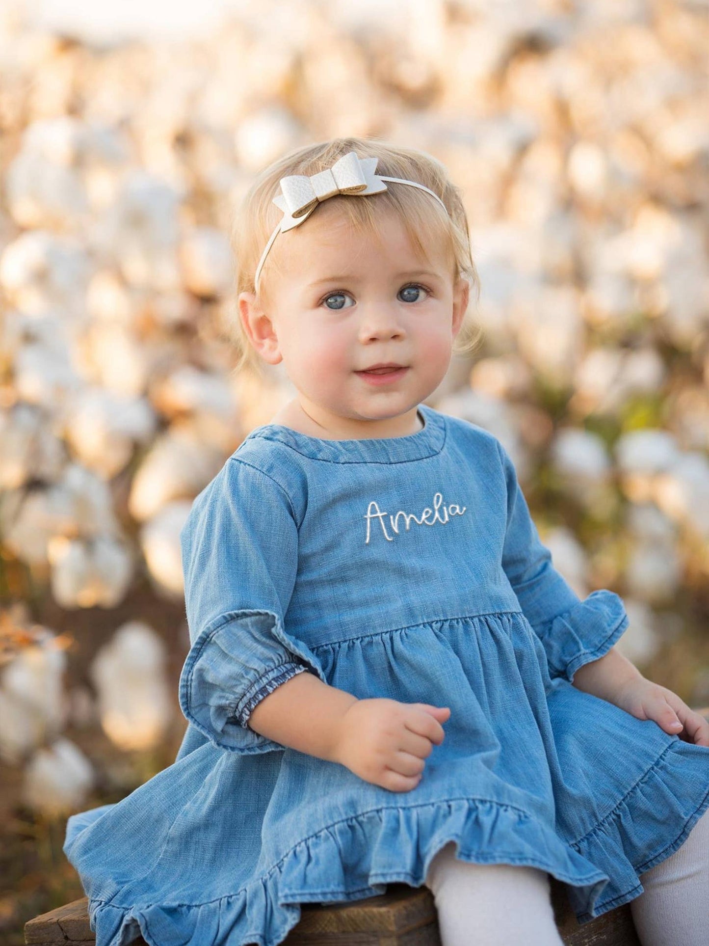 Girls Light Wash Stretch Denim High Low Ruffle Tunic