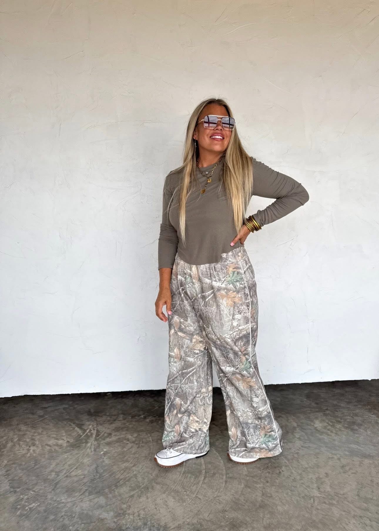 Drift Away Wide Leg Camo Joggers